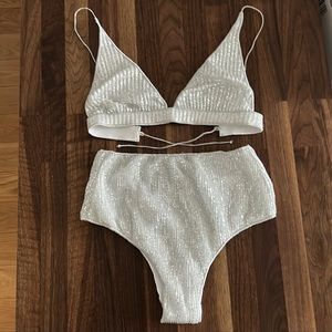 Oséree Sequin Bikini in Silver white sequin